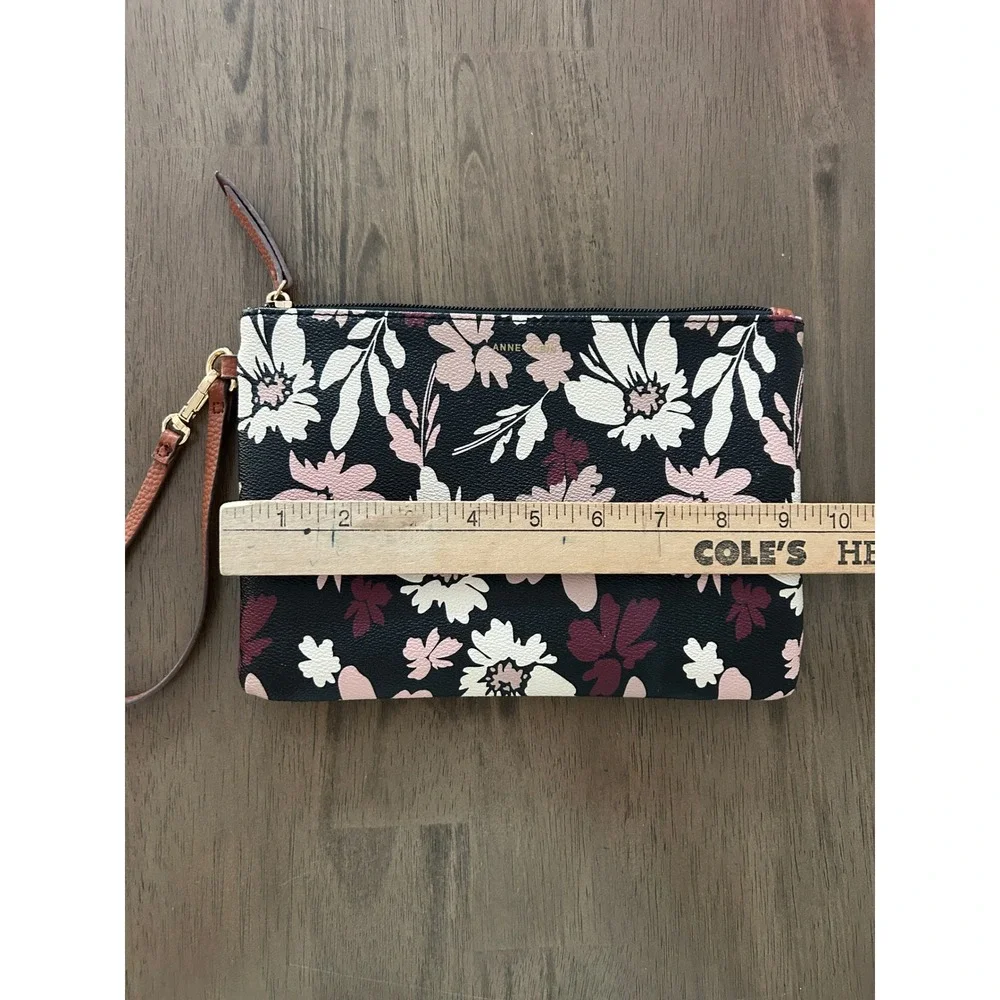 Anne Klein Floral Wristlet Clutch Bag Black Pink Cream Gold Hardware